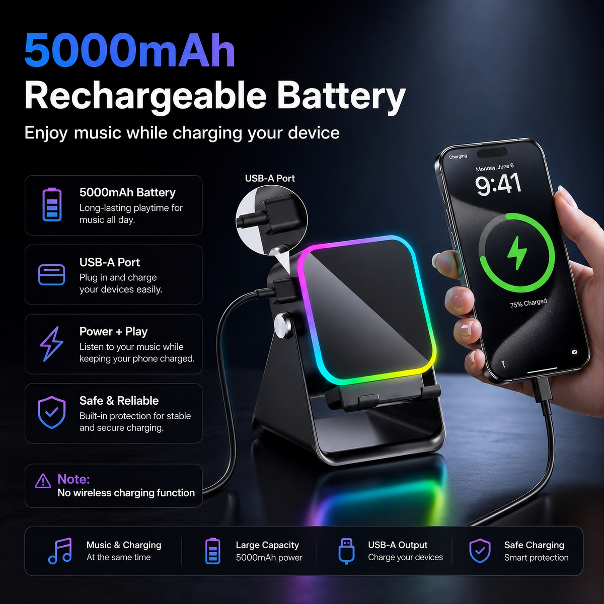 LumiSpeaker™ 5-in-1 Wireless Induction Speaker & RGB Phone Stand