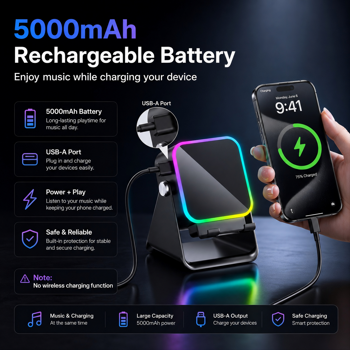 LumiSpeaker™ 5-in-1 Wireless Induction Speaker & RGB Phone Stand
