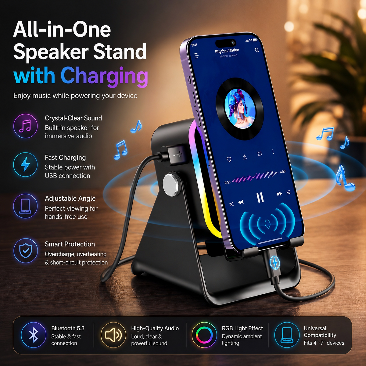 LumiSpeaker™ 5-in-1 Wireless Induction Speaker & RGB Phone Stand