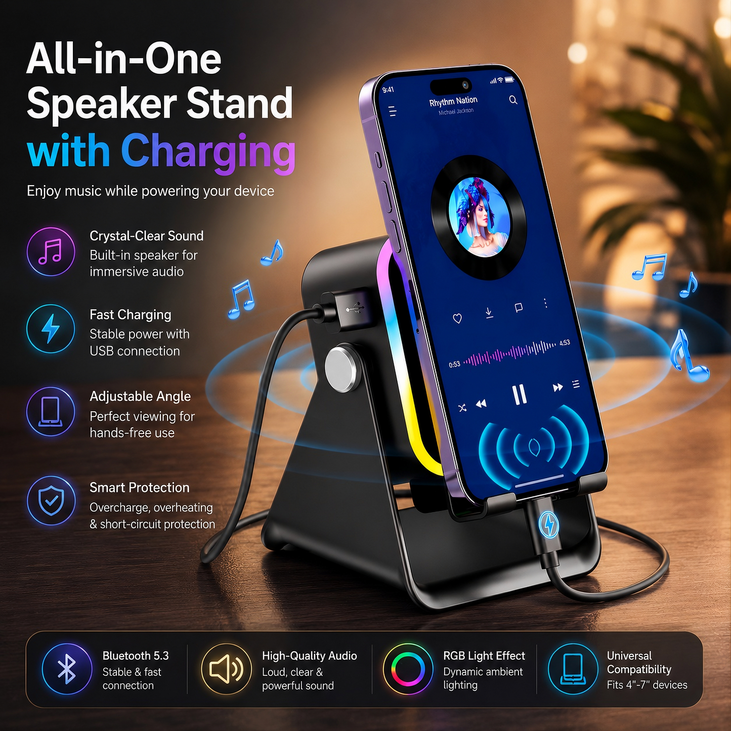 LumiSpeaker™ 5-in-1 Wireless Induction Speaker & RGB Phone Stand