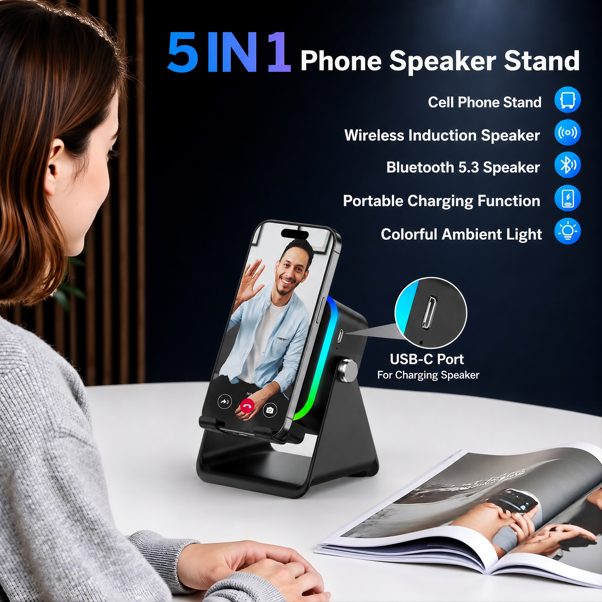 LumiSpeaker™ 5-in-1 Wireless Induction Speaker & RGB Phone Stand