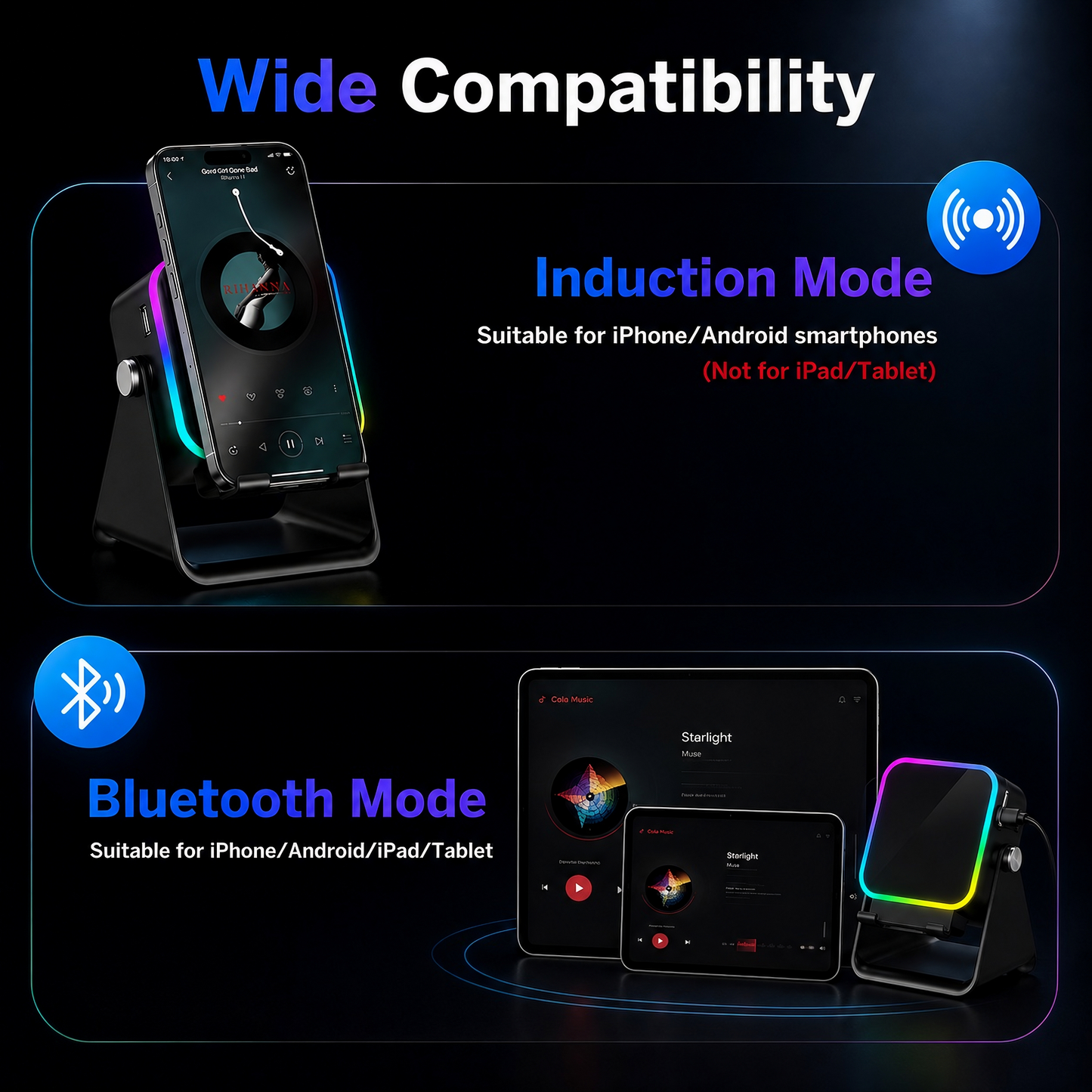 LumiSpeaker™ 5-in-1 Wireless Induction Speaker & RGB Phone Stand